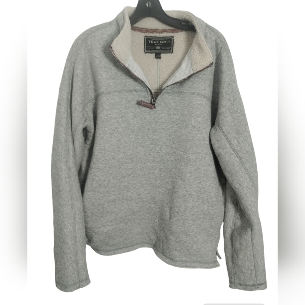 True Grit Fleece Pullover Sweater Heather Grey Mens Medium